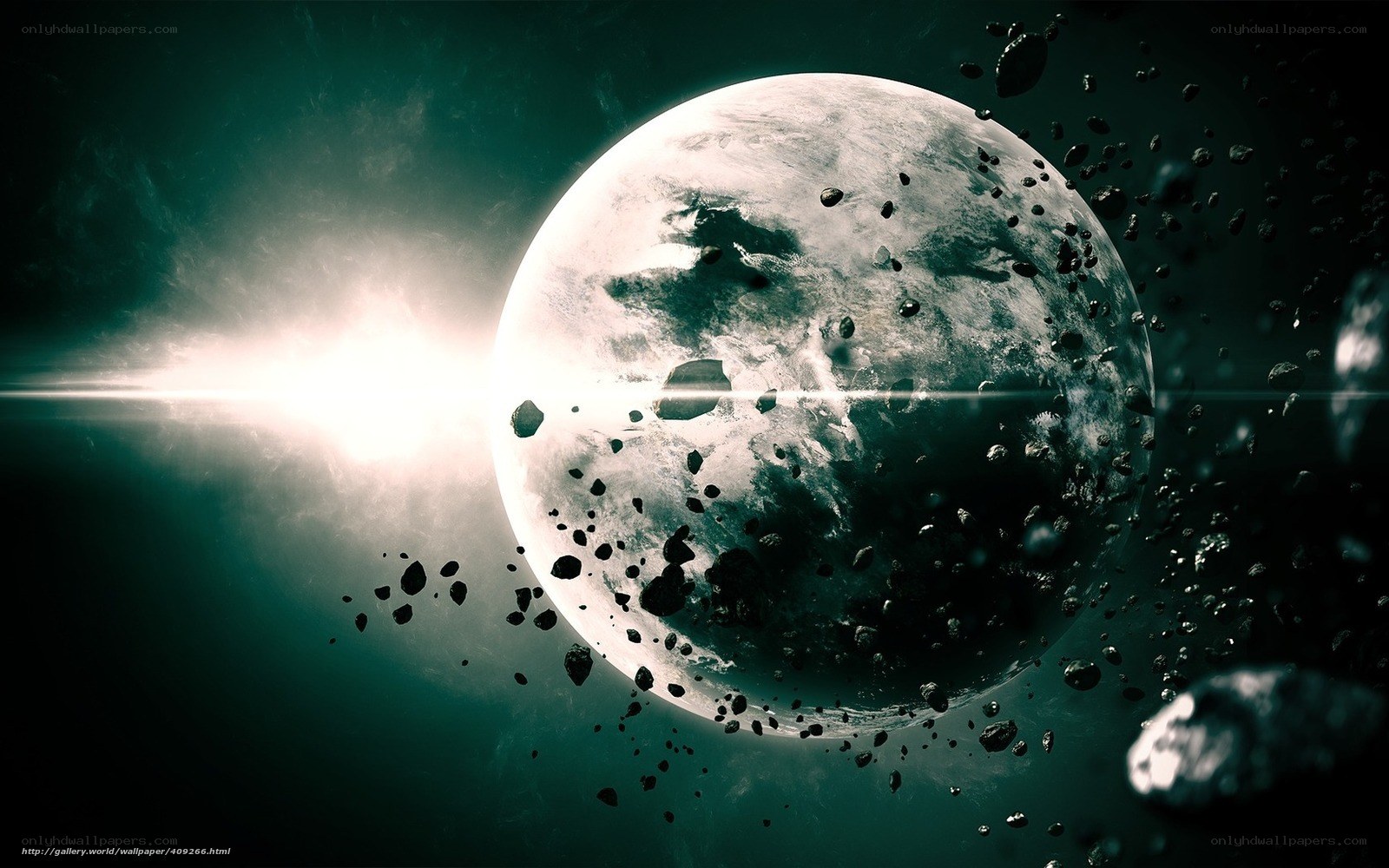 asteroid field near planet