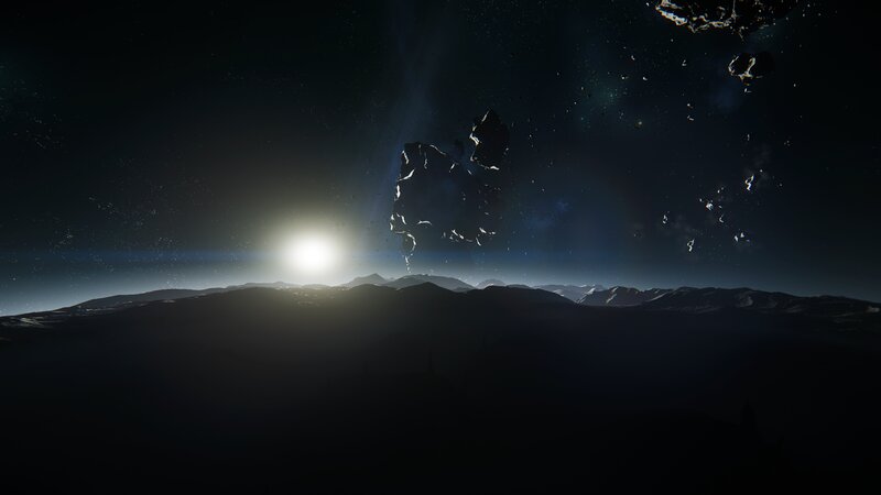 Asteroid Field over Planet