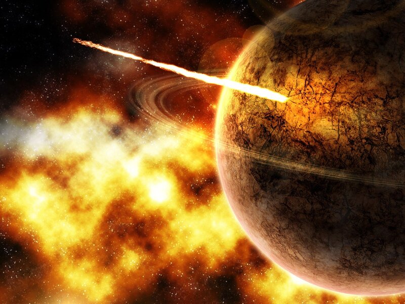 Asteroid Hitting Planet — Orange