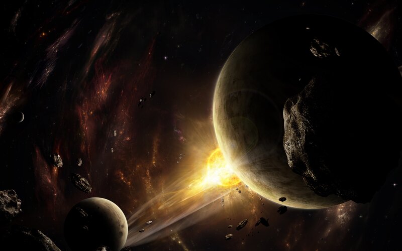 Asteroid impact in space