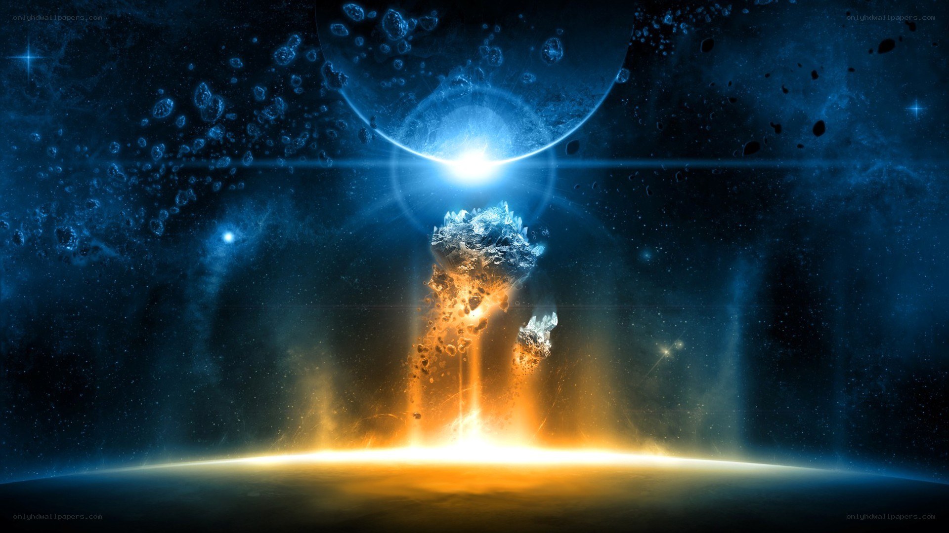 Asteroid impact in space