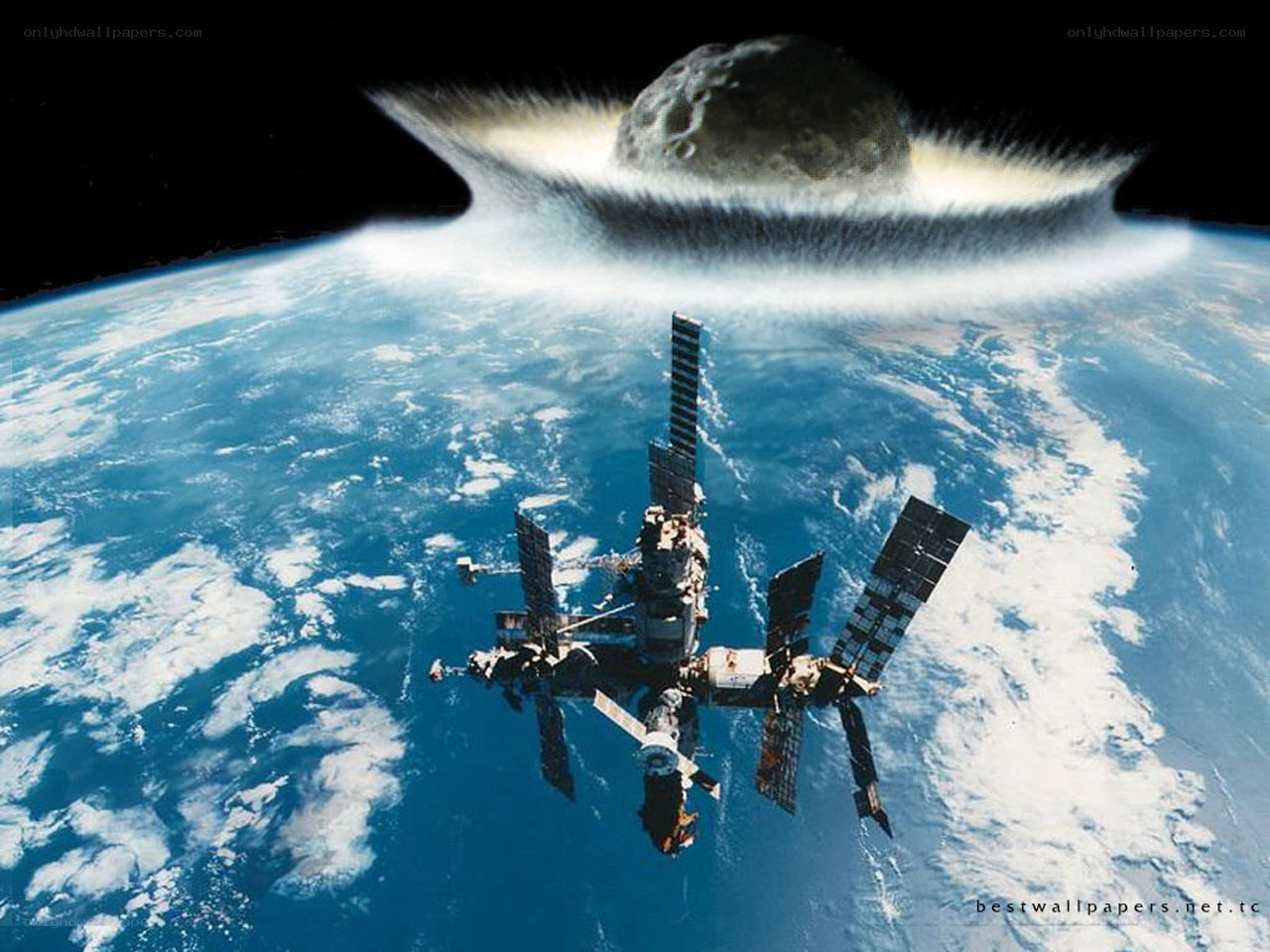 Asteroid Impact Near Space Station