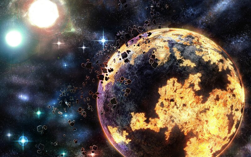 Asteroid impact on a planet