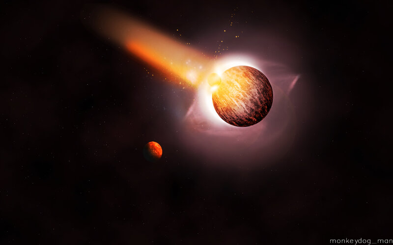 Asteroid impact on planet