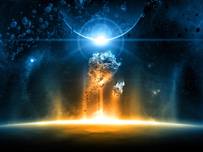 Asteroid Impact on Planet — Blue, Dramatic