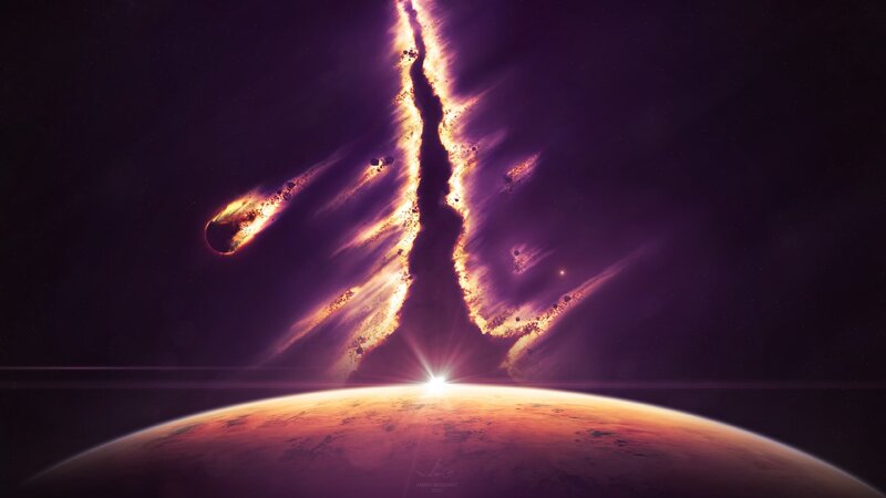 Asteroid Impact on Planet — Purple