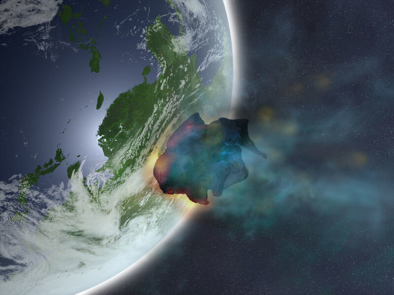 Asteroid Impacting Earth — Blue, Dramatic, Digital Art