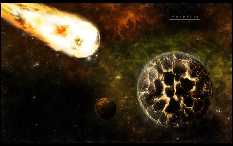 Asteroid Impacting Planet — Black, Dramatic, Night