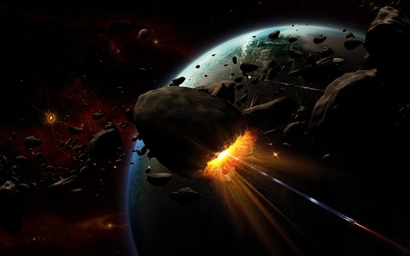 Asteroid Impacting Planet — Black