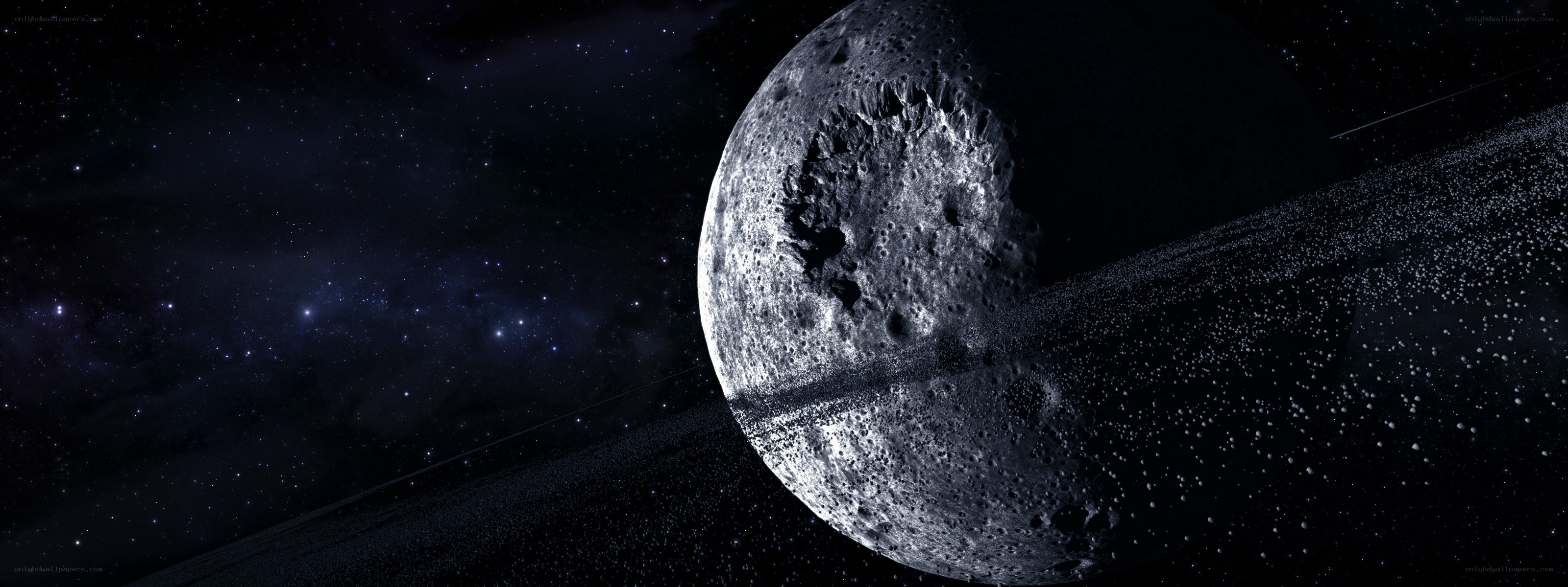 asteroid in space with rings