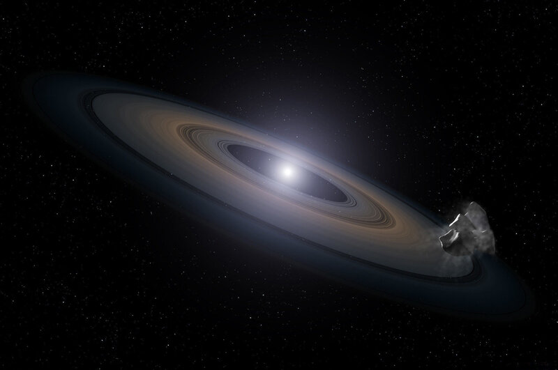 Asteroid near a ringed planet