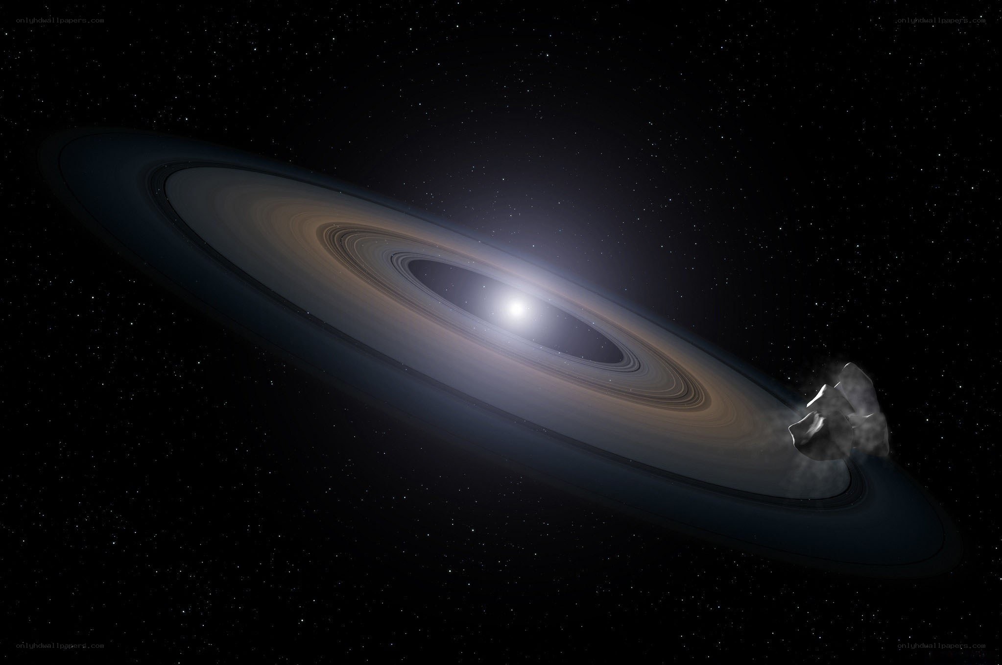 Asteroid near a ringed planet