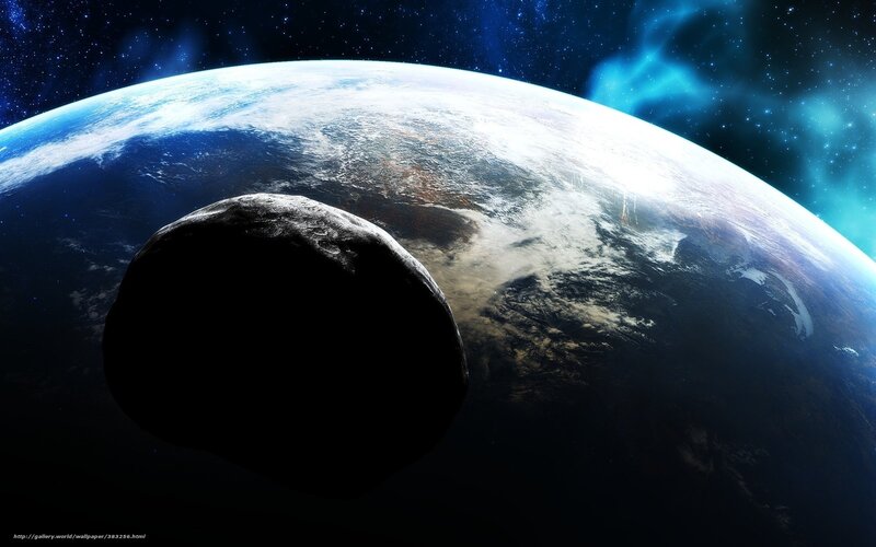 Asteroid Near Planet — Blue