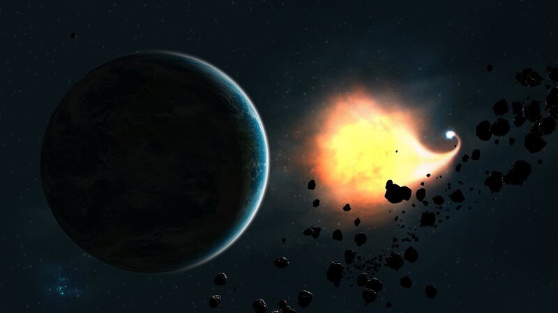 Asteroid storm near a planet