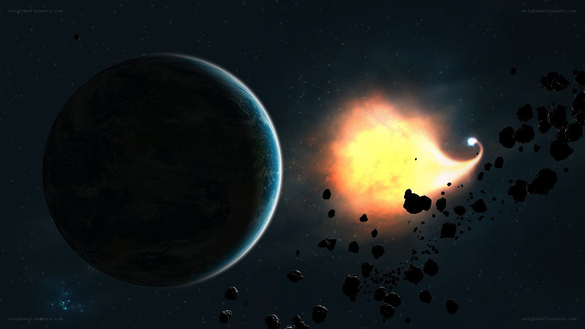 Asteroid storm near a planet