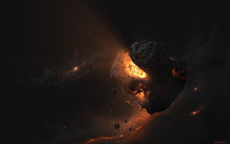 Asteroid with glowing core
