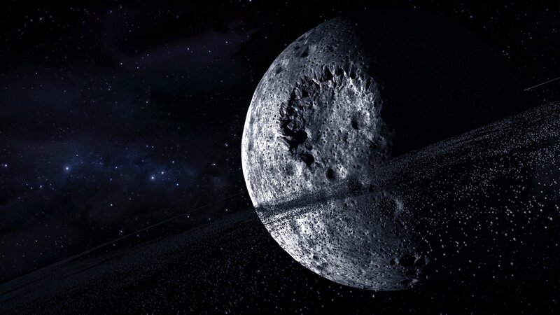 Asteroid with rings in space