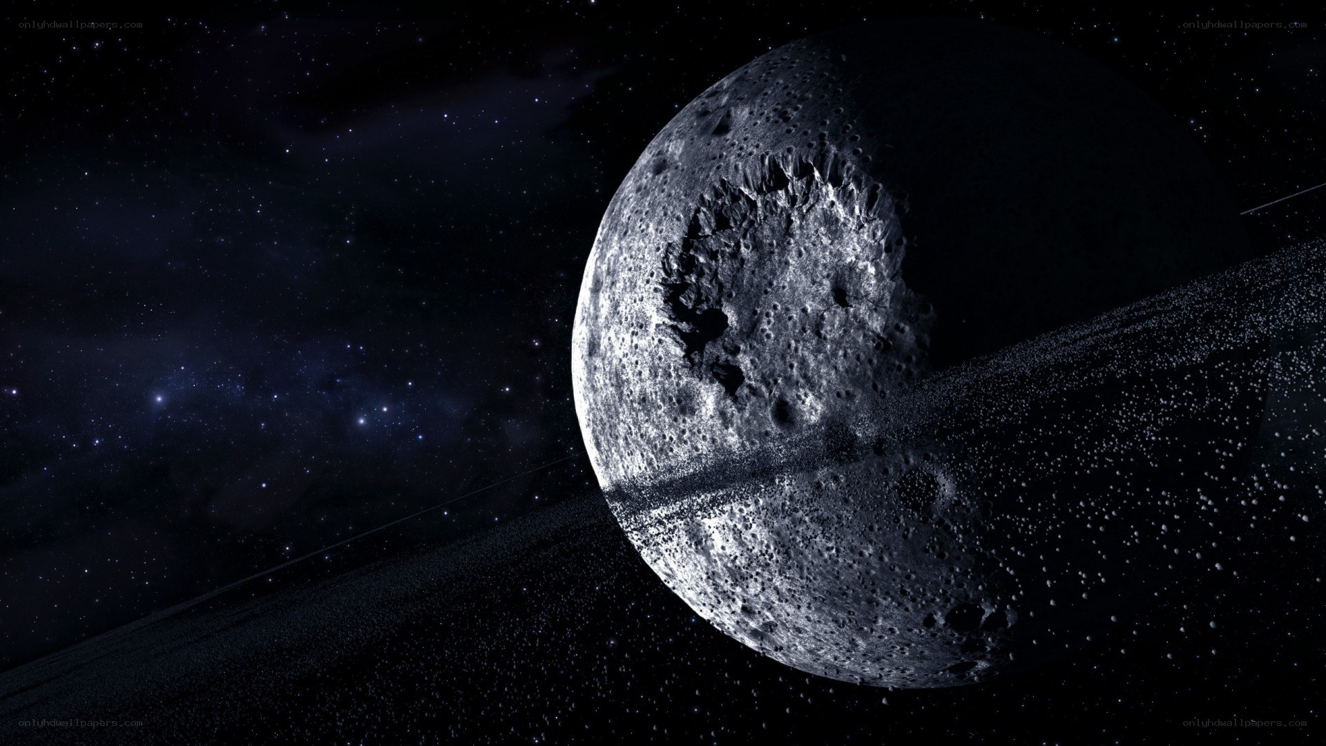 Asteroid with rings in space