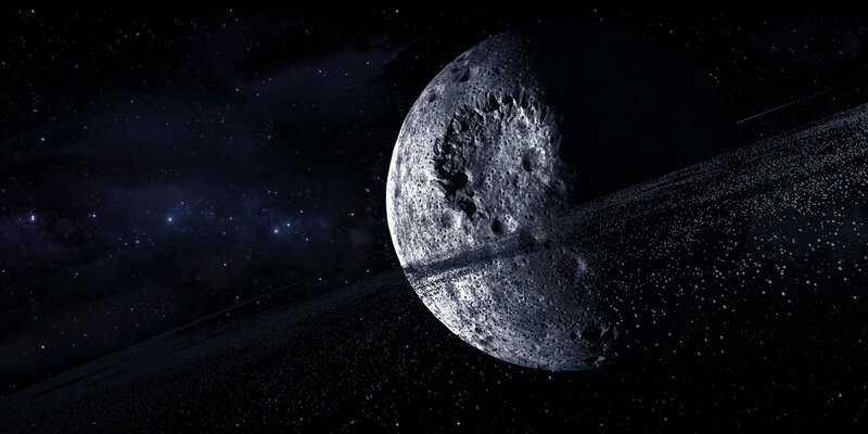Asteroid with rings in space