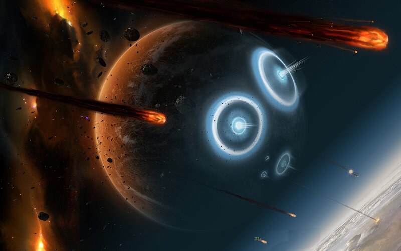 Asteroids Hitting Planet — Blue