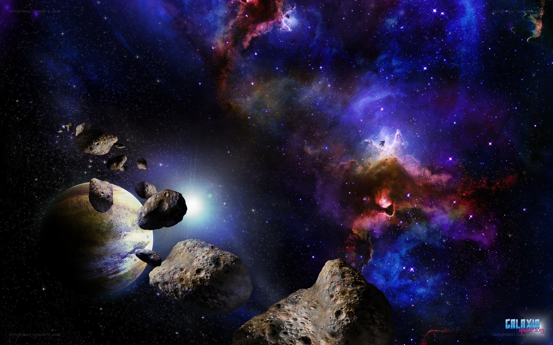 Asteroids in a colorful galaxy