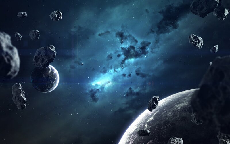 Asteroids in Space — Blue, Dramatic