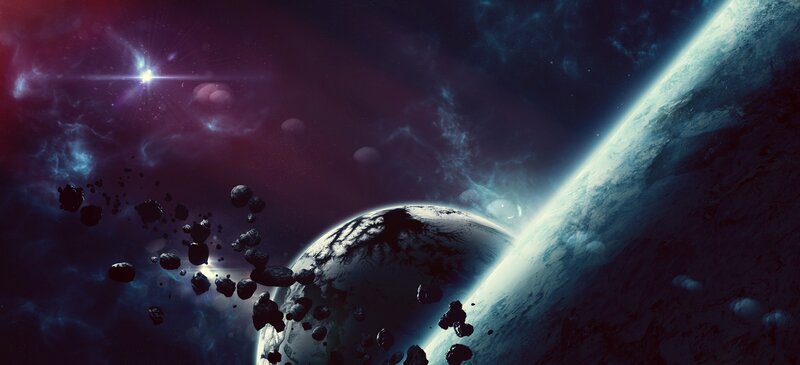 Asteroids in Space — Blue