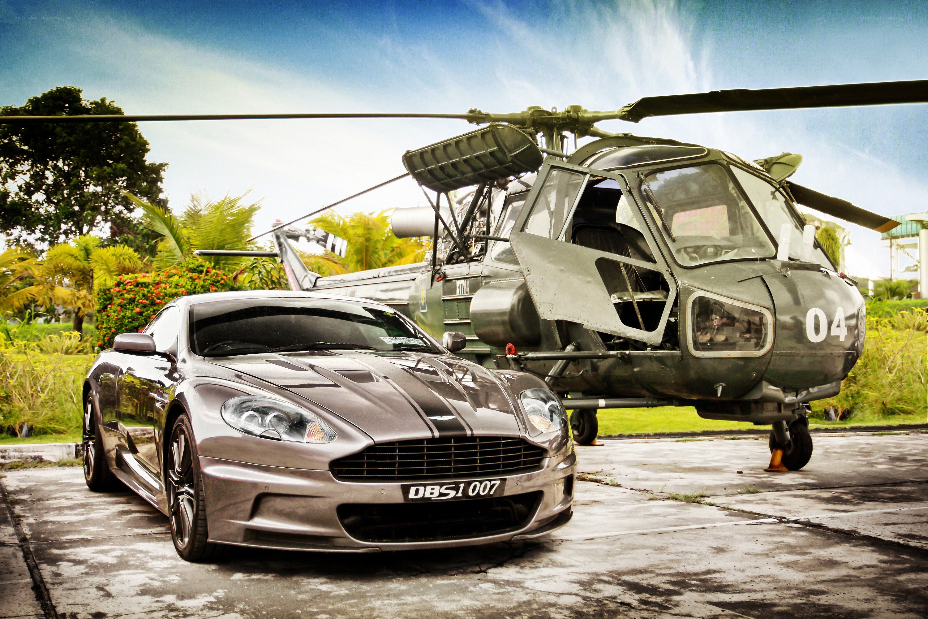 Aston Martin and helicopter display