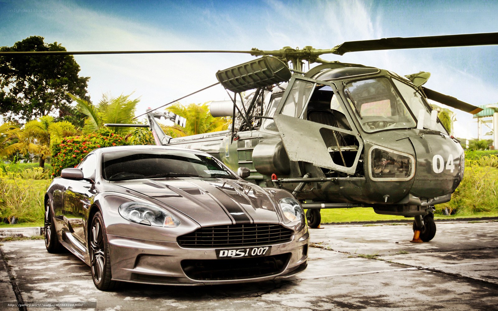 Aston Martin and helicopter