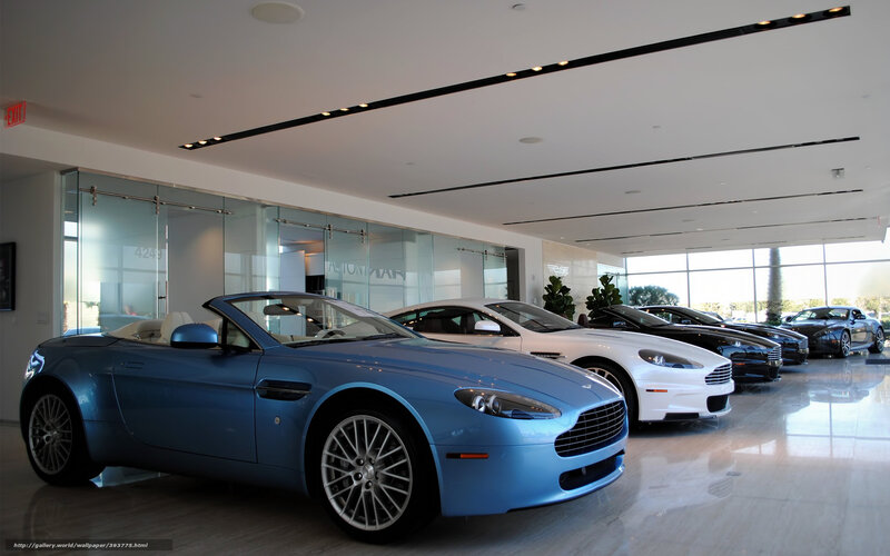 Aston Martin cars in showroom