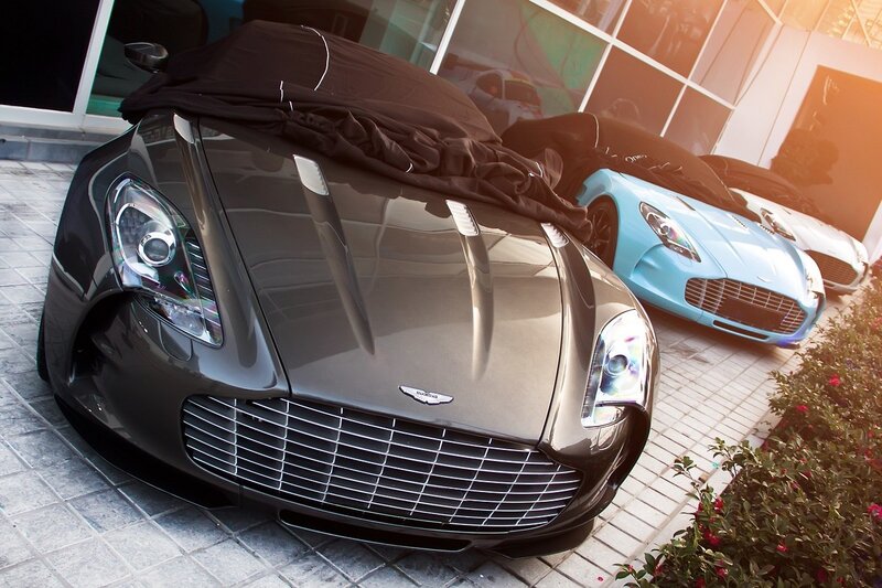 Aston Martin cars on display