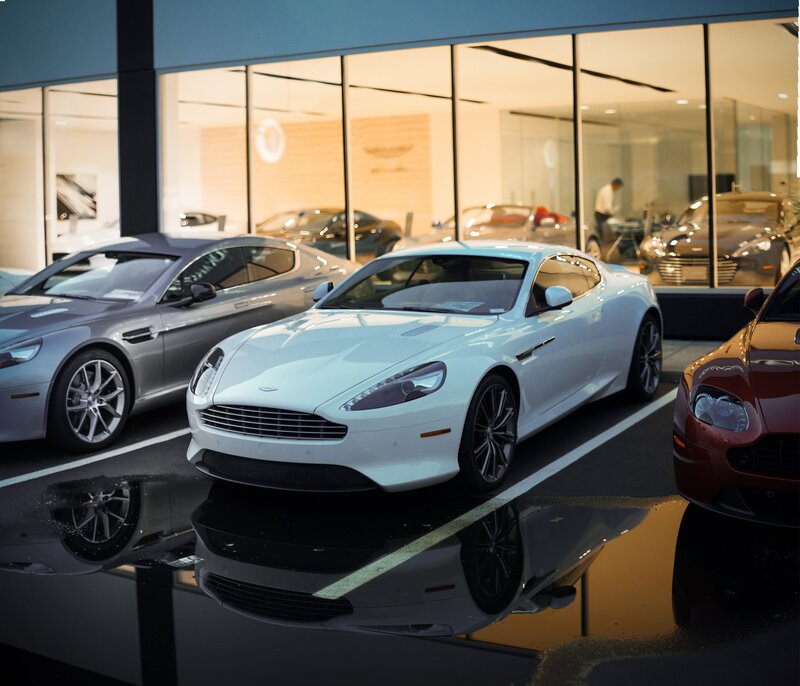 Aston Martin cars on display