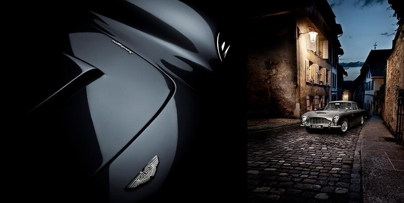 Aston Martin DB5 on cobblestone street