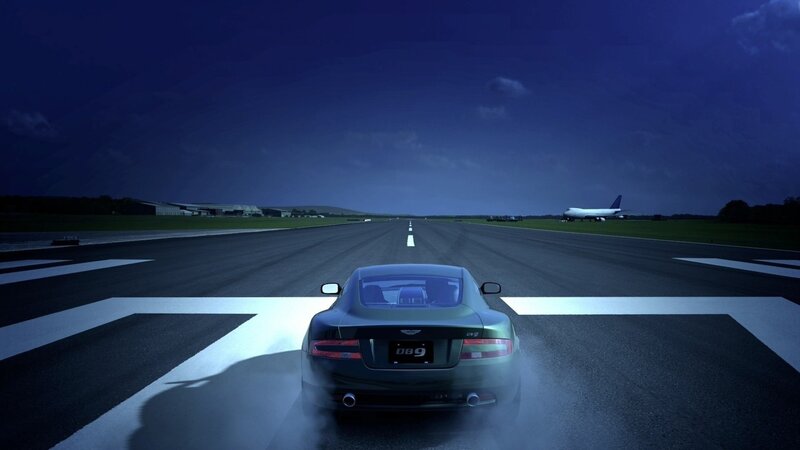 Aston Martin DB9 on Runway — Blue
