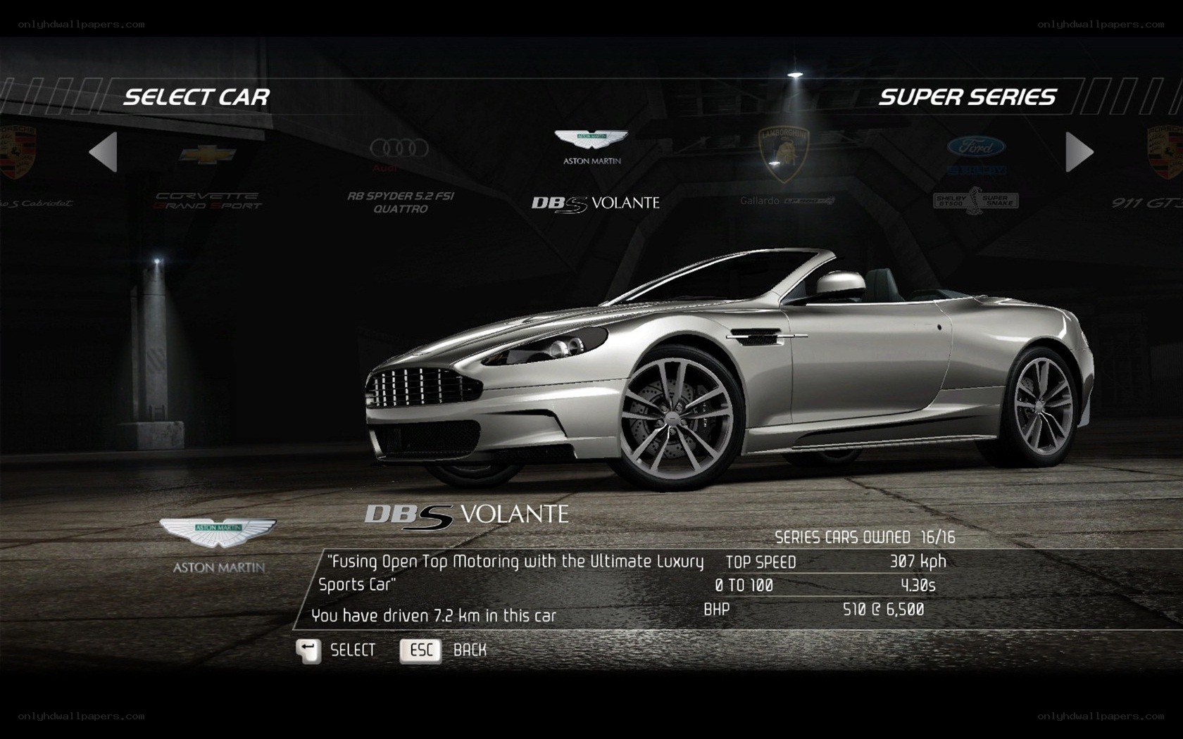 Aston Martin DBS Volante car selection