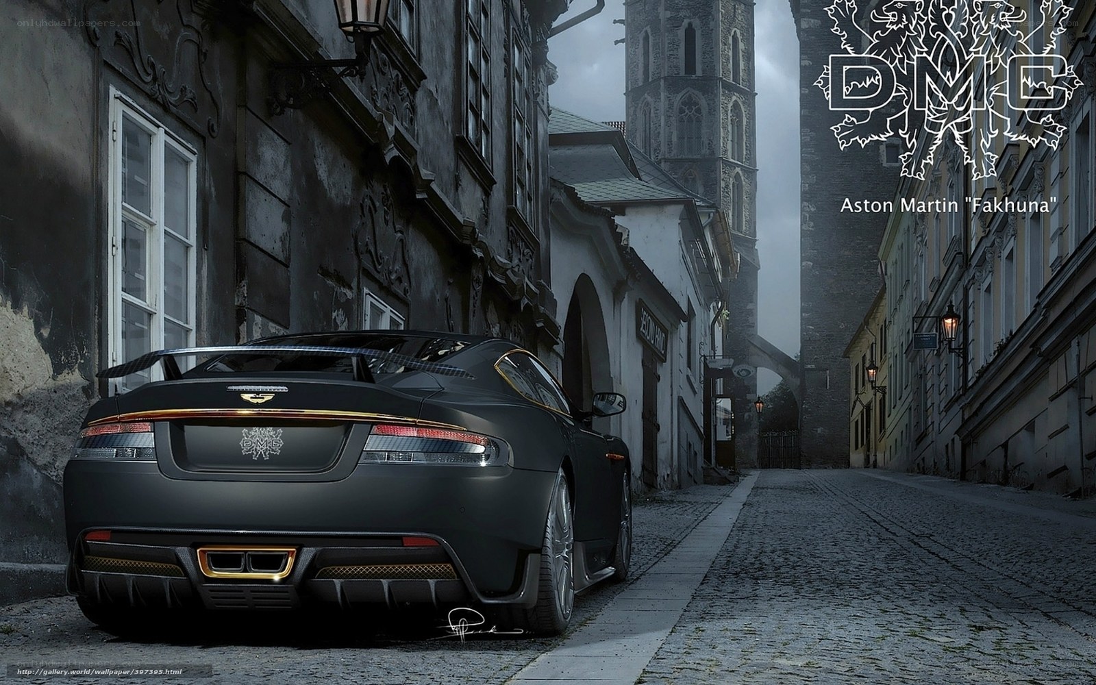 Aston Martin Fakhuna in a cobblestone alley