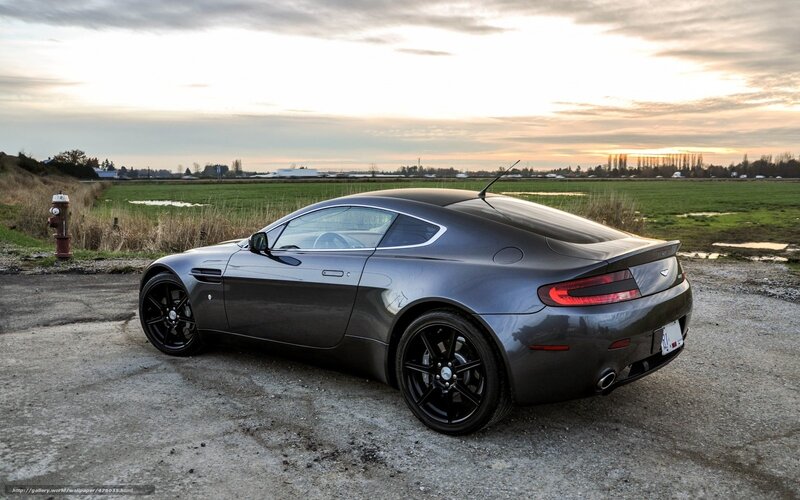 Aston Martin in a field at sunset