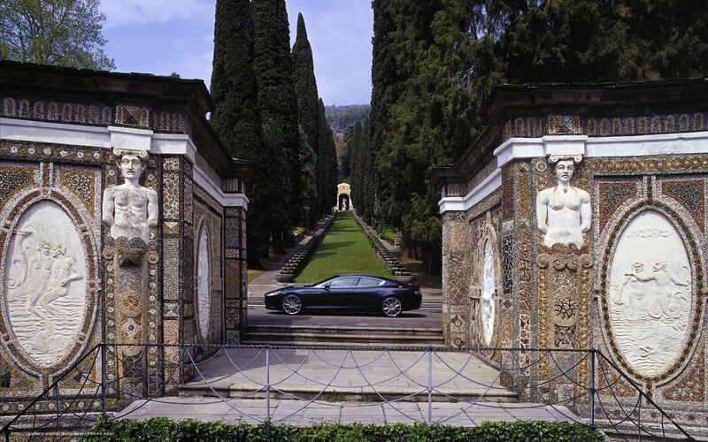 Aston Martin in a garden