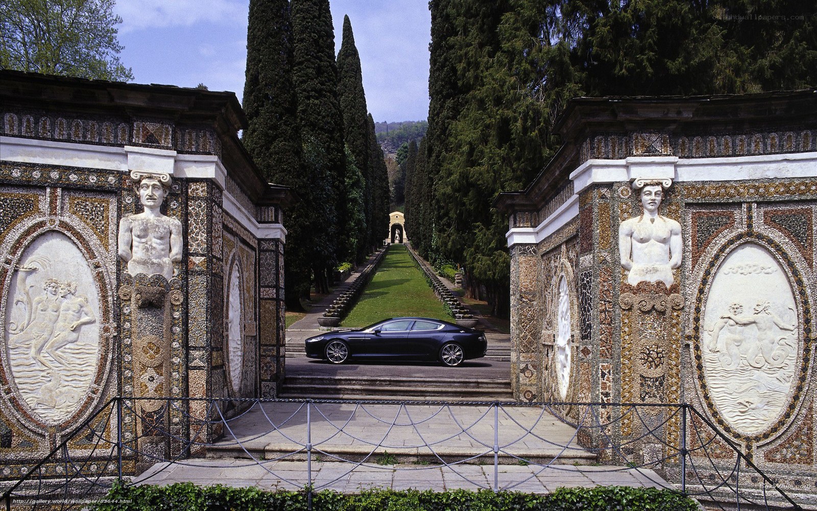Aston Martin in a garden