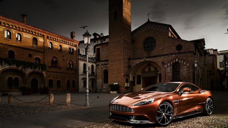 Aston Martin in a historic square