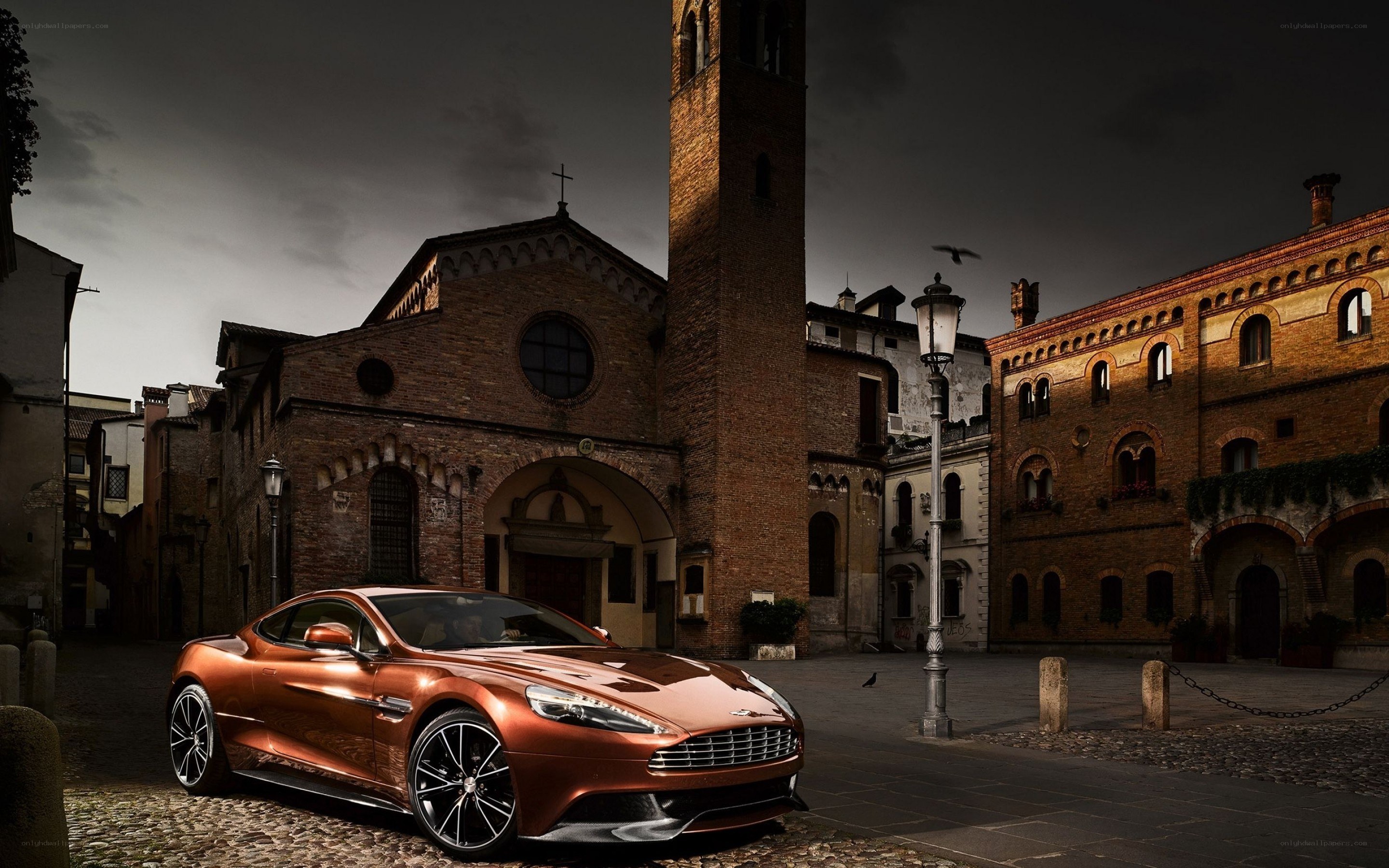 Aston Martin in a historic square