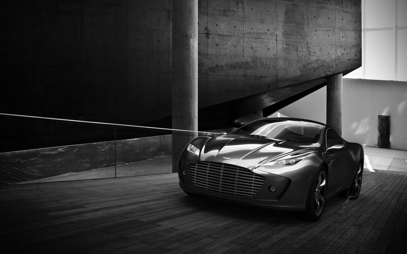 Aston Martin in a modern garage