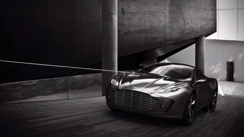 Aston Martin in a modern garage