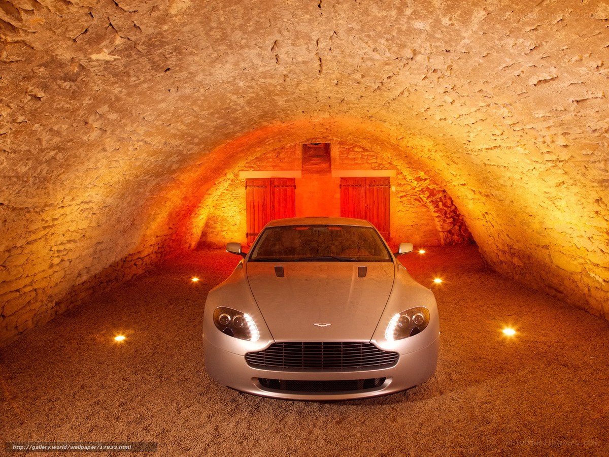 Aston Martin in a stone tunnel