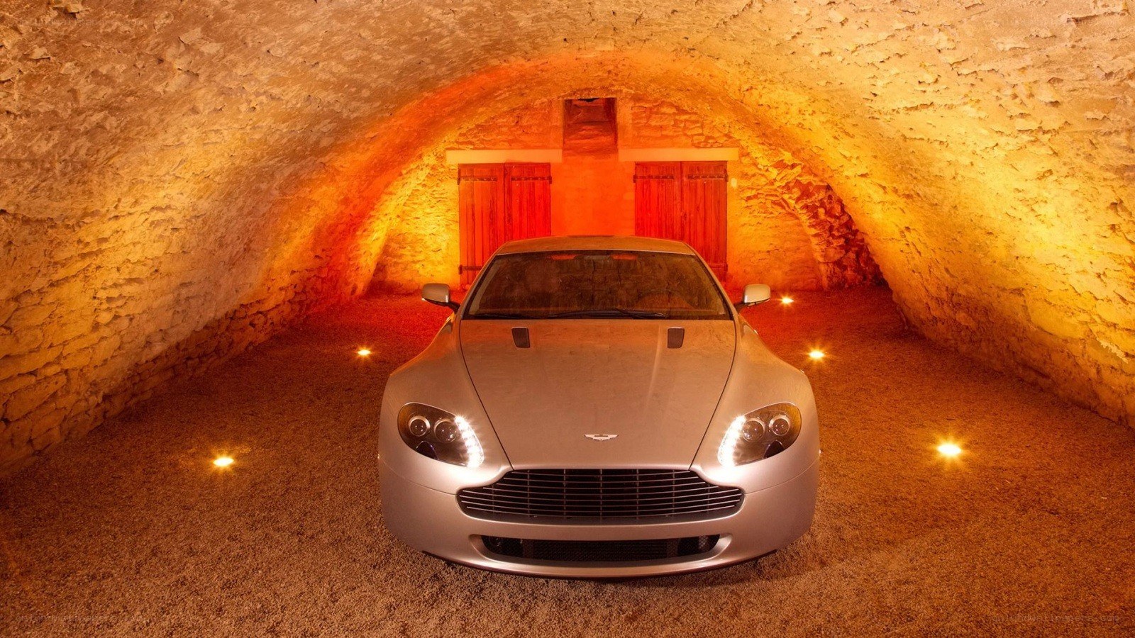 Aston Martin in a wine cellar