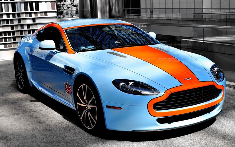 Aston Martin in blue and orange