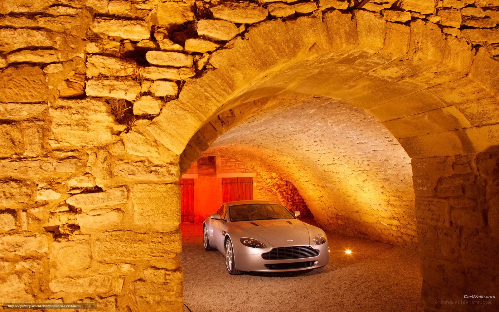 Aston Martin in stone tunnel