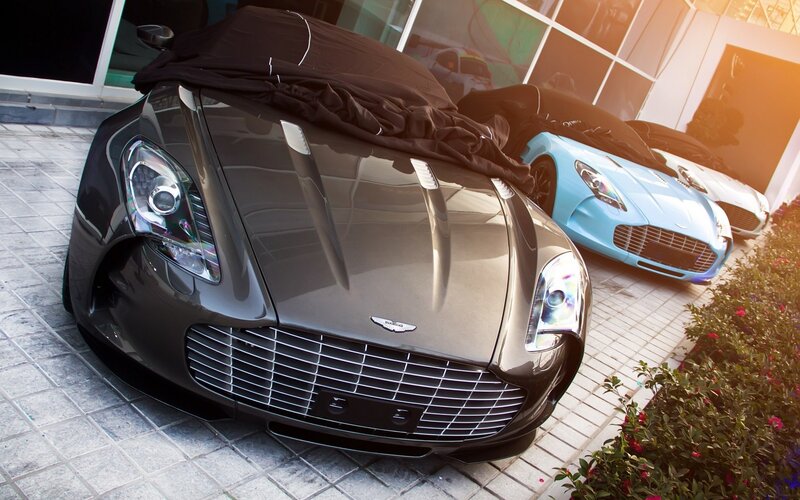 Aston Martin lineup in a showroom