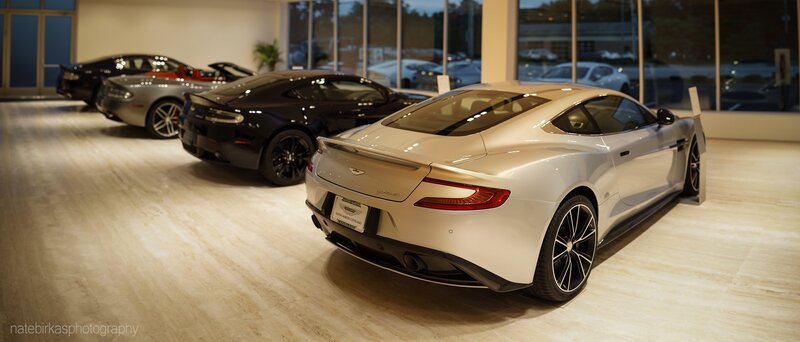 Aston Martin lineup in showroom