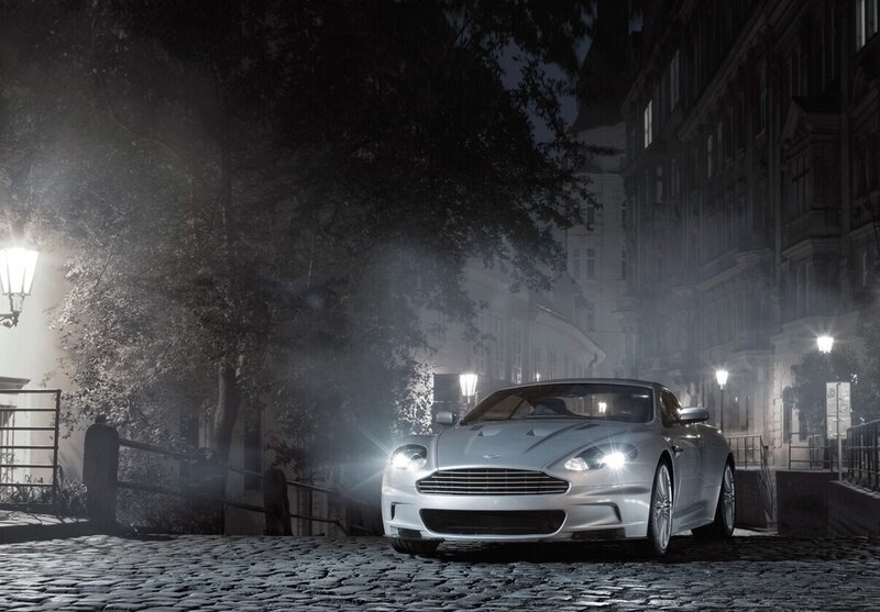 Aston Martin on a cobblestone street